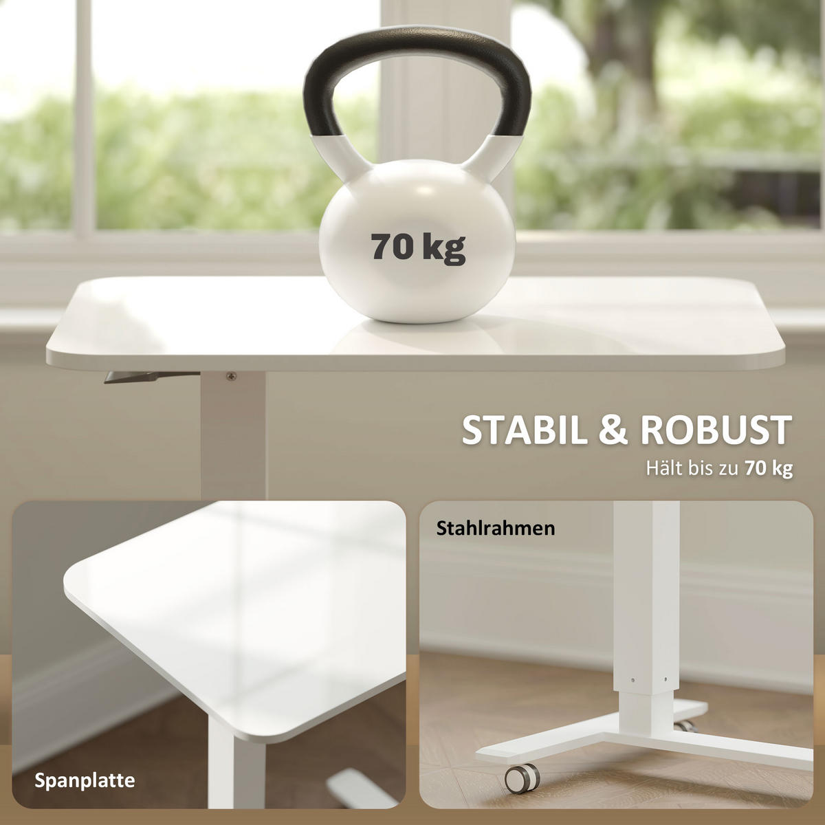 HÖHENVERSTELLBAR Steh-Sitz C-förmig Schreibtisch für Arbeitszimmer Weiß - Weiß, Holz (65/48/110cm) - HOMCOM
