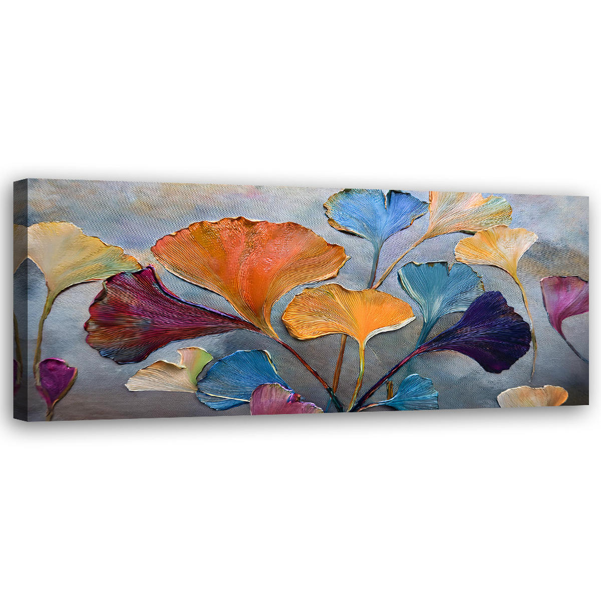 WANDBILD bunte ginko blumen - Multicolor, Textil (90/30cm) - Feeby