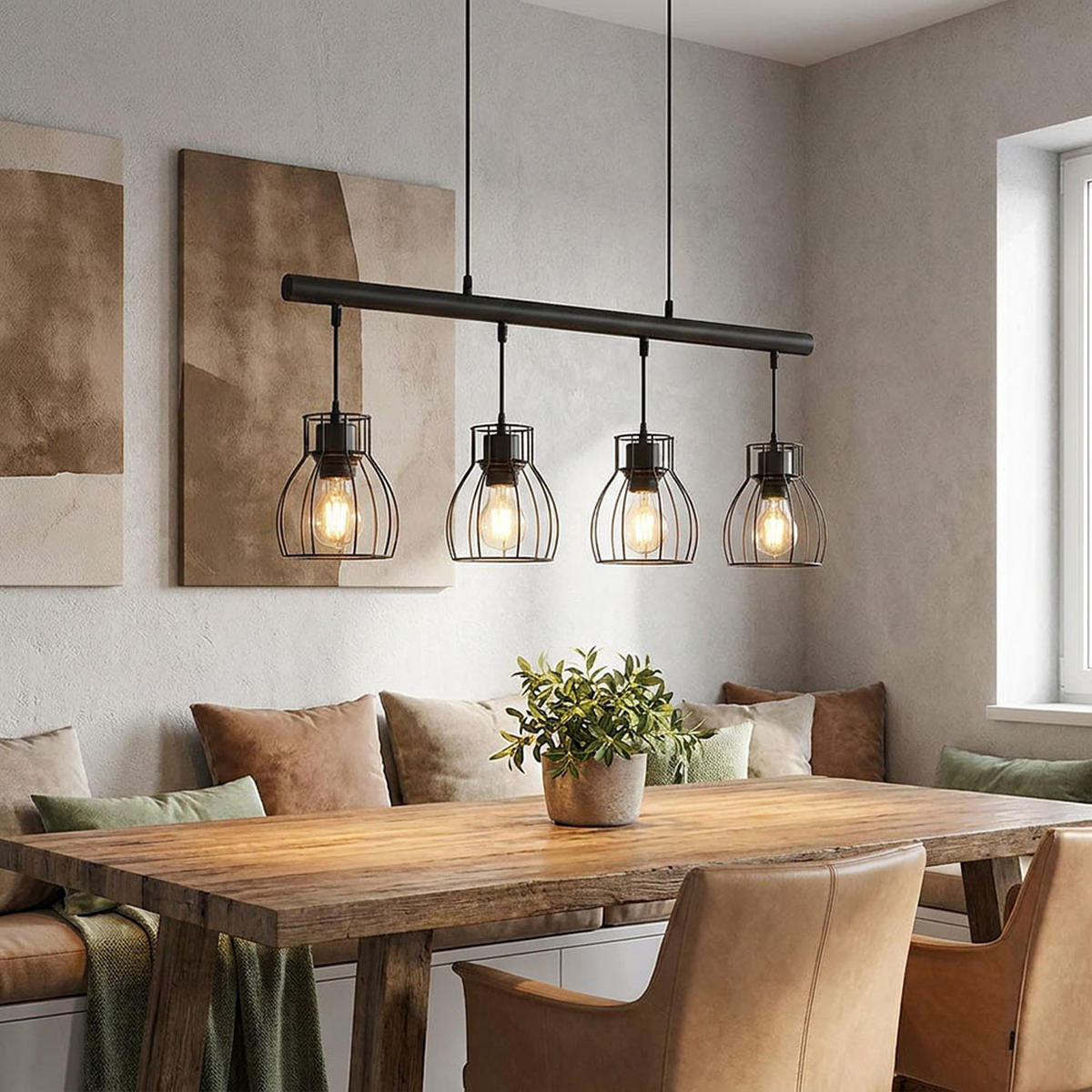 HÄNGELEUCHTE Käfig-Design Schwarz 4-Flammig - Schwarz, Metall (77/14/120cm) - Globo Lighting