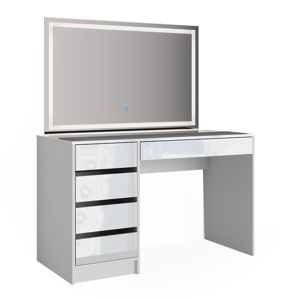 SCHMINKTISCH Sherry Weiß 120 cm mit LED Beleuchtung - Weiß Hochglanz, Holzwerkstoff (120/75/55cm) - Vicco