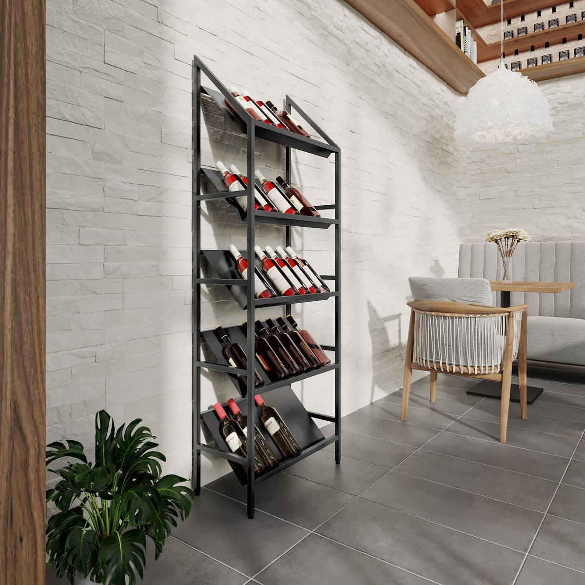 WEINREGAL für 35 Flaschen aus Metall, schwarz Bordeaux - Schwarz, Metall (60/170/30cm) - Metalo Pro