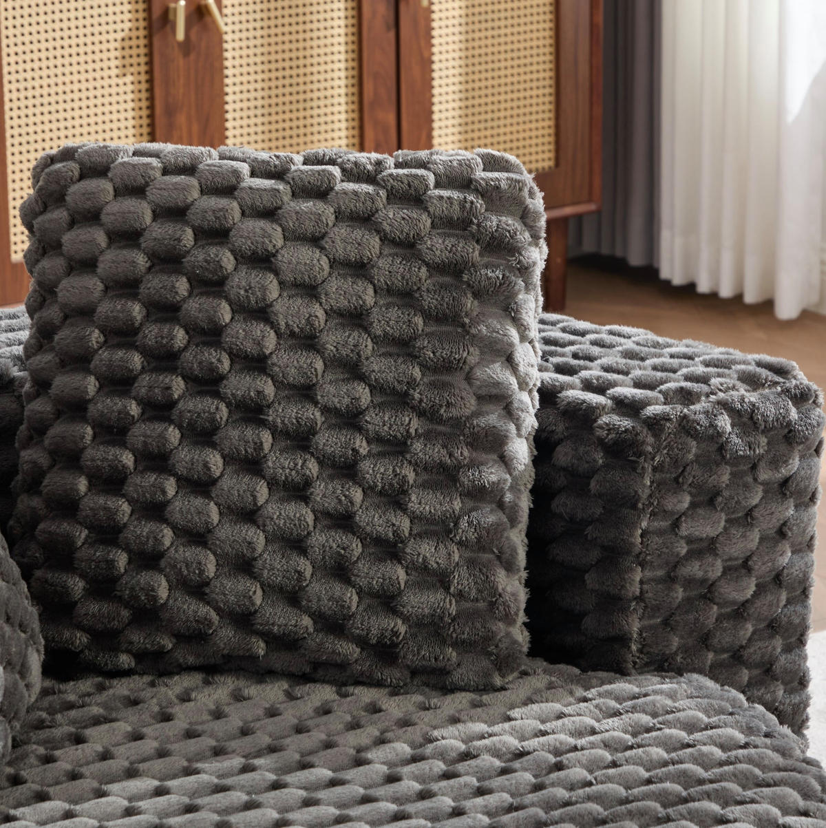 SESSEL 130/115/103 cm mit Hocker, 360°-Fassdesign, Stoffbezug und ohne Montage, Dunkelgrau - Dunkelgrau, Textil (116/65/129cm) - Redom