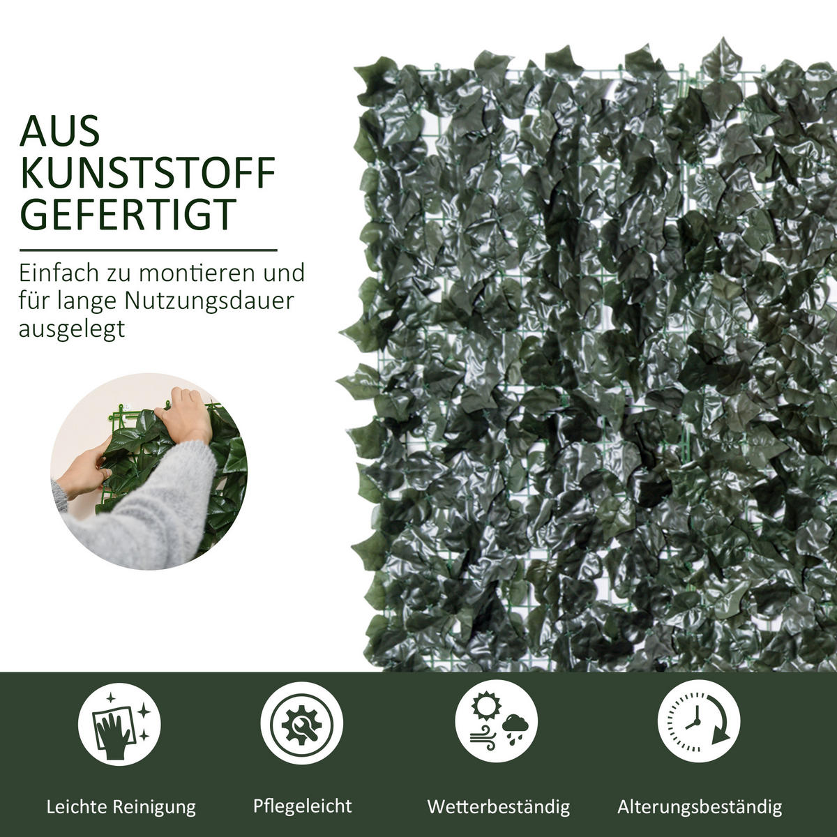 SICHTSCHUTZHECKE, Dunkelgrün, 300 x 150 cm - Grün, Kunststoff (150/150cm) - Outsunny
