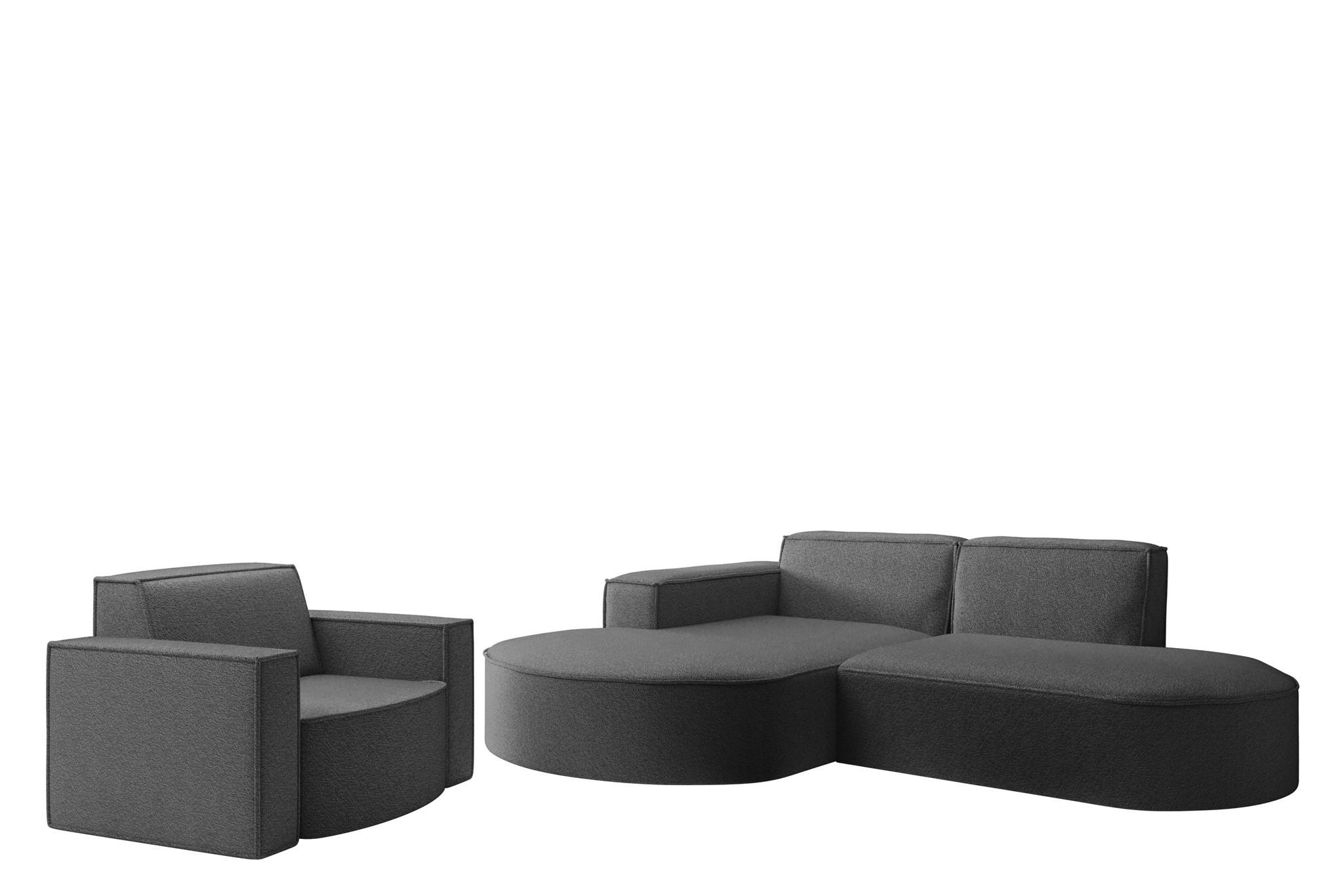 SOFASET Palma Ecksofa Sessel Ascot - Graphitfarben, Holzwerkstoff/Textil (236/78/165cm) - Fun Möbel