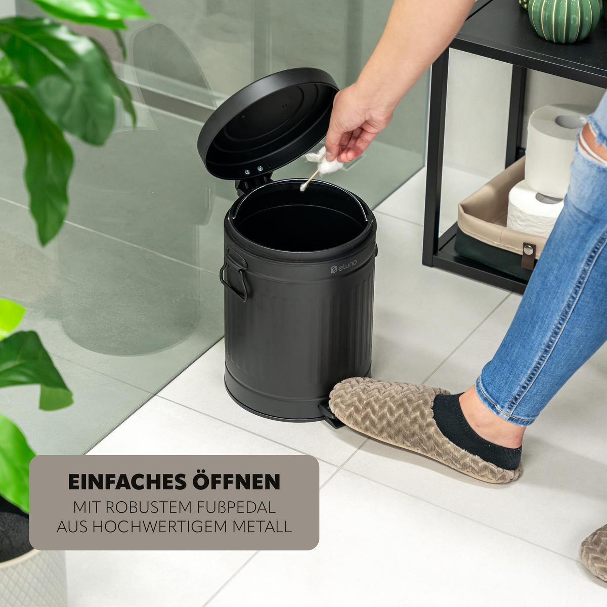 KOSMETIKEIMER Treteimer VINTAGE, 5 Liter, aus Metall, schwarz - Schwarz, Metall (21/30.5/21cm) - eluno