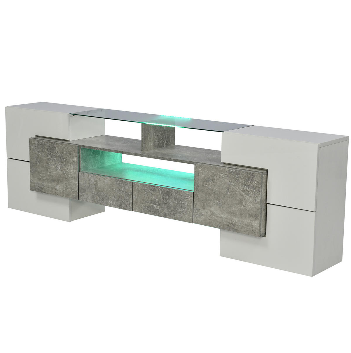 TV-LOWBOARD 200/35/60 cm mit LED-Beleuchtung und 2 Schubladen - Weiß, Holzwerkstoff (200/60/35cm) - BEAOK