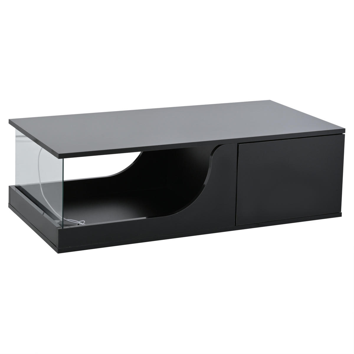 COUCHTISCH aus MDF und Glas 100x50x30 cm in Schwarz mit LED & 2 Schubladen - Schwarz, Holzwerkstoff (100/50/30cm) - Modfu