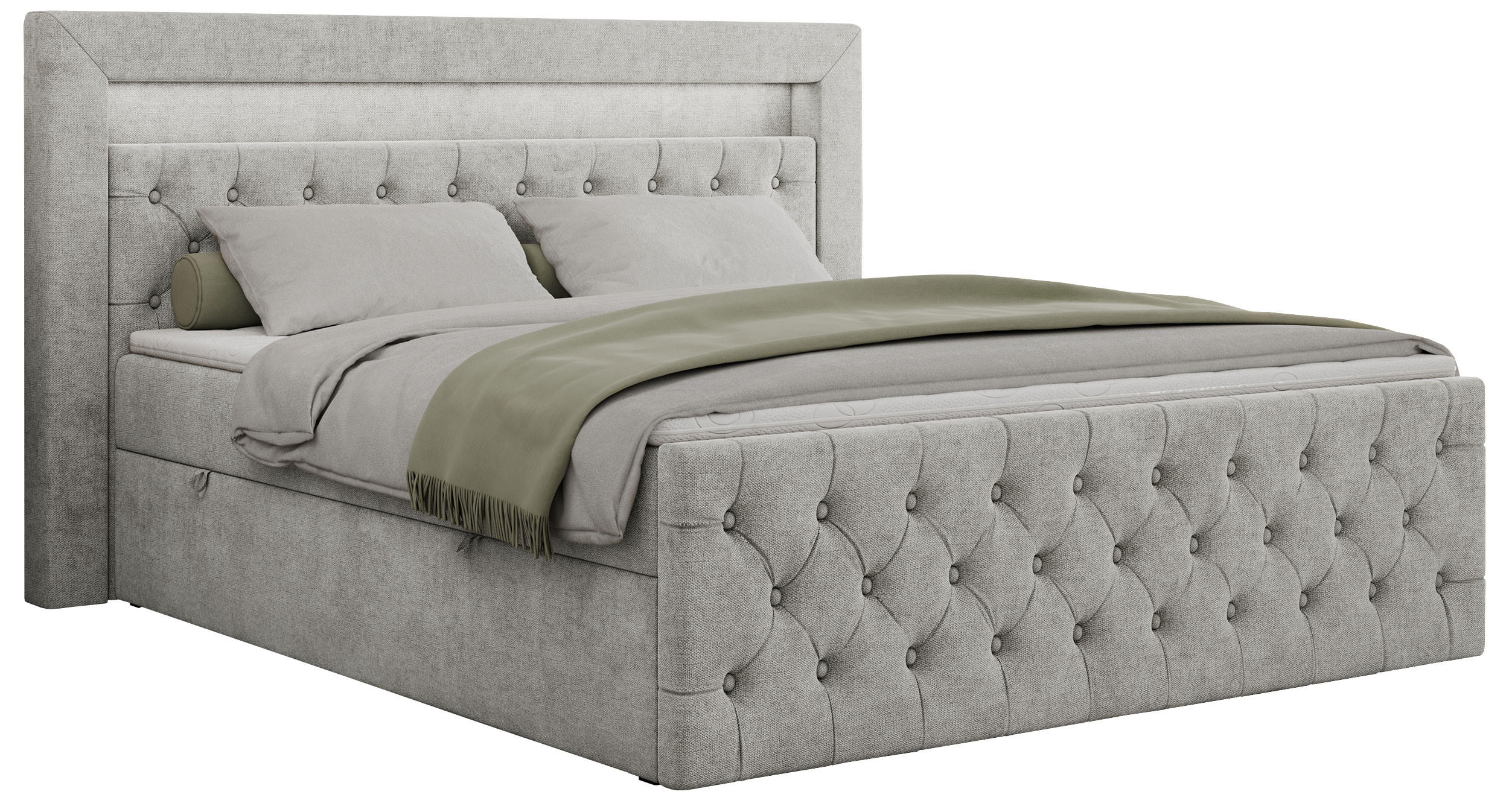 BOXBETT GOLD-9 LED 140/200 Hellgrau Struktur - H3 - Hellgrau, Holz/Textil (140/200cm) - MKS
