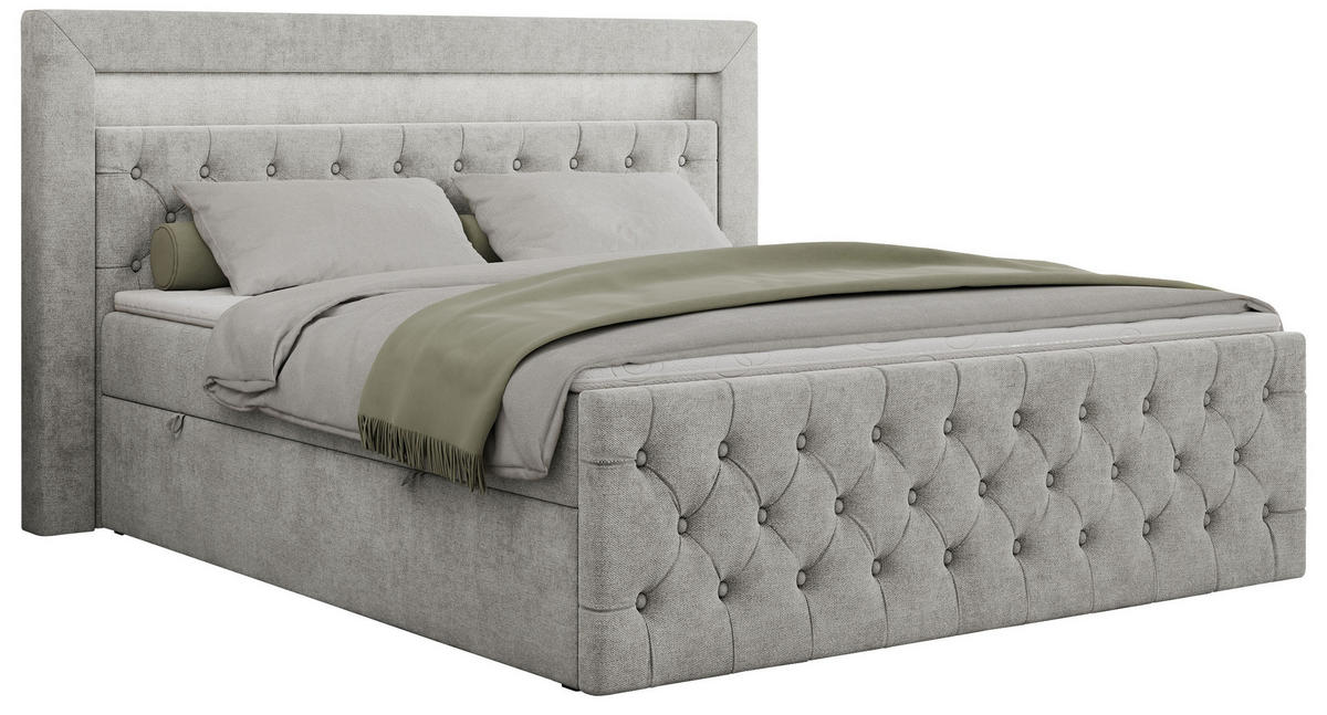 BOXBETT GOLD-9 LED 160/200 Hellgrau Struktur - H4 - Hellgrau, Holz/Textil (160/200cm) - MKS