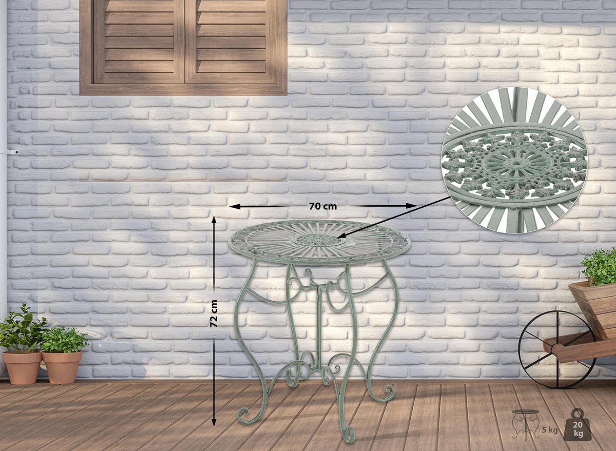 GARTENTISCH rund Ø70 cm Metall Antik-Grün - Grün, Metall (70/70/72cm) - CLP