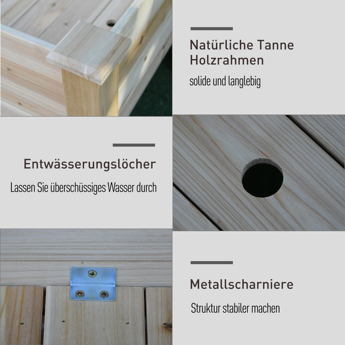 HOCHBEET, Natur, Tannenholz - Naturfarben, Holz (114/76/115cm) - Outsunny
