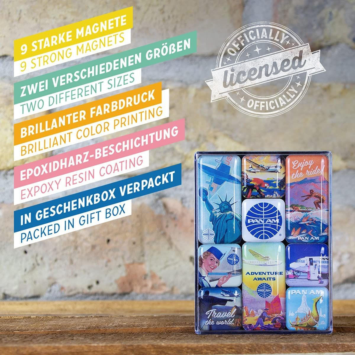MAGNETSET 9-teilig Pan Am Travel The World Posters - Multicolor, Metall (7/9/2cm) - Nostalgic-Art
