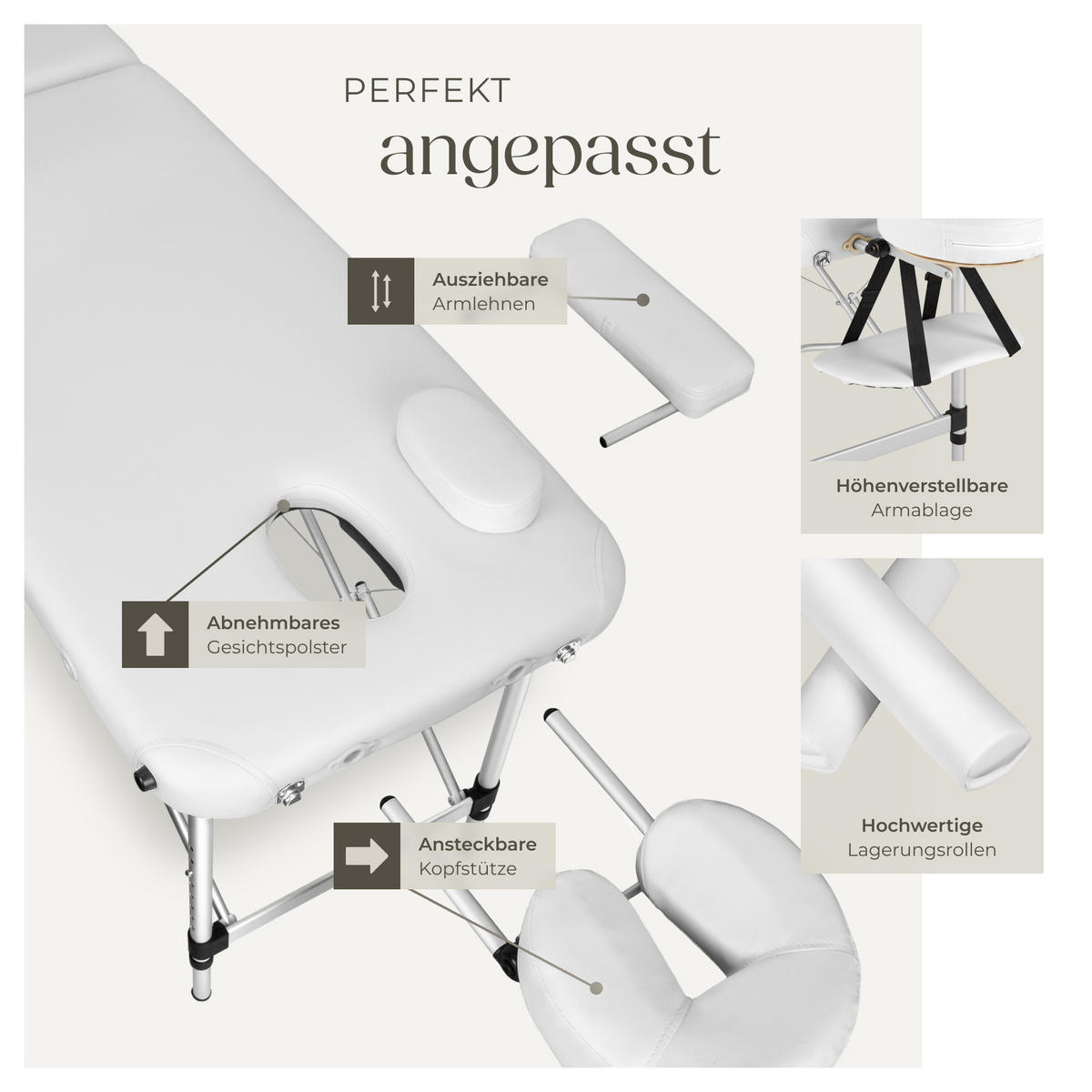 MASSAGELIEGE 2 Zonen, 210 x 95 x 89 cm,weiß - Weiß, Metall (95/89/210cm) - tectake