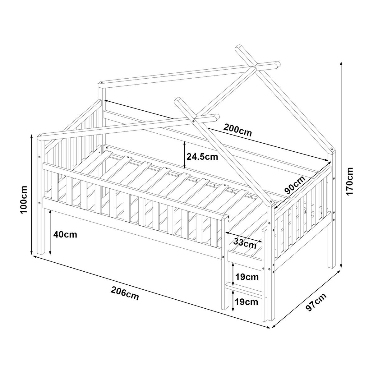 KINDERBETT Sotkamo mit Matratze - Weiß, Holz (90/200cm) - [en.casa]