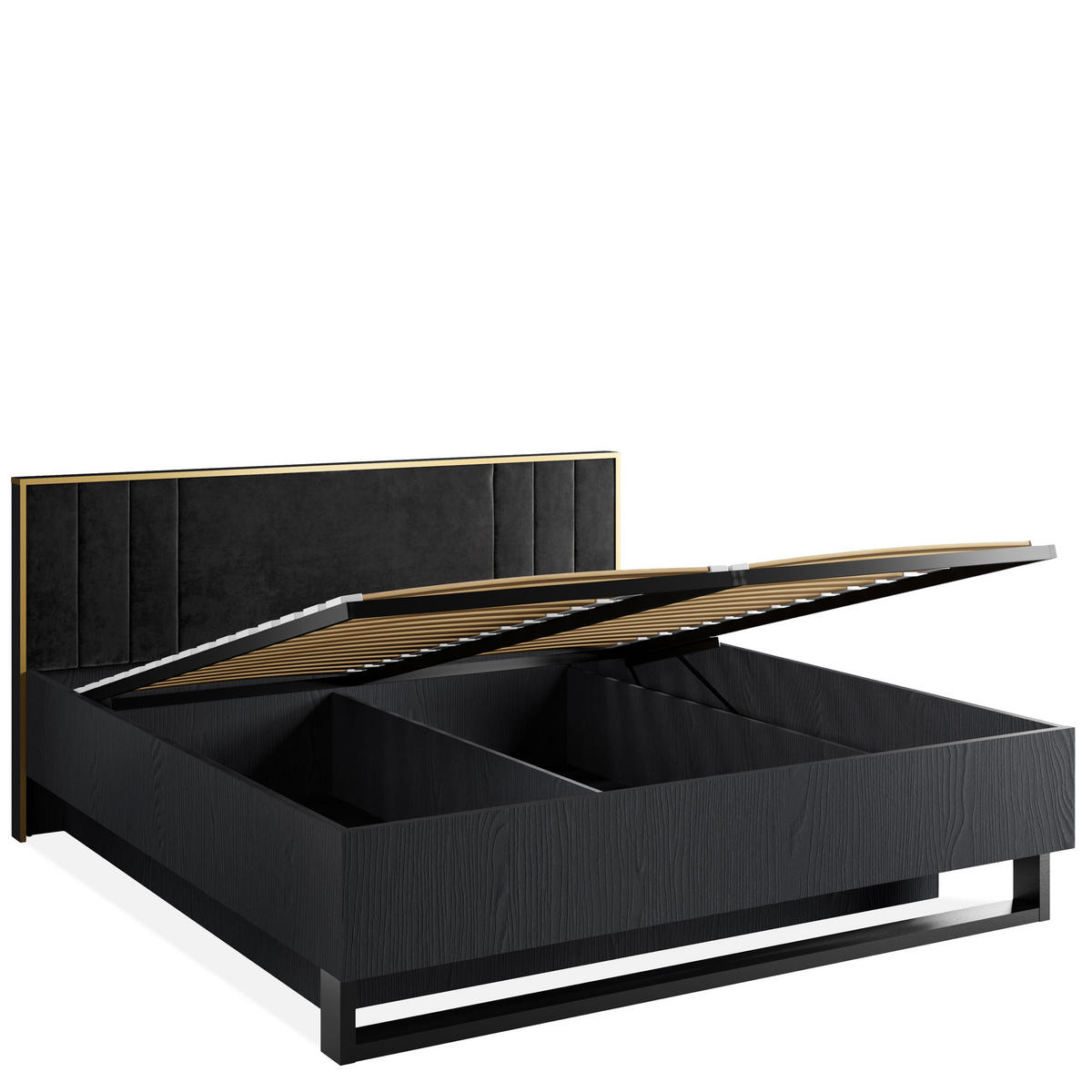 BETTGESTELL VIDIS Doppelbett mit Bettkasten - Schwarz, Holzwerkstoff (160/200cm) - KONSIMO®