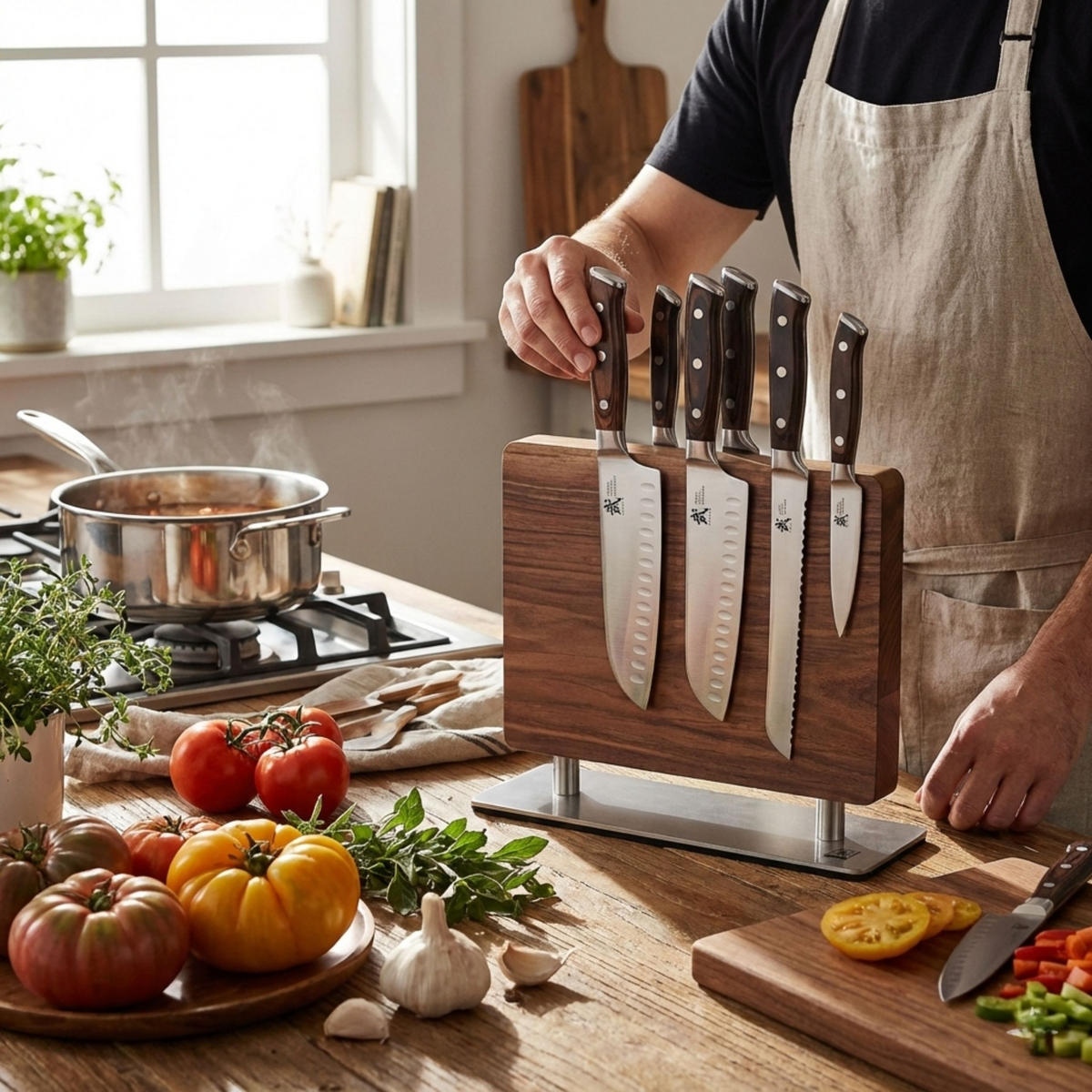 MAGNET-MESSERHALTER - Nussbaumfarben, Holz (32/3/21cm) - Zayiko