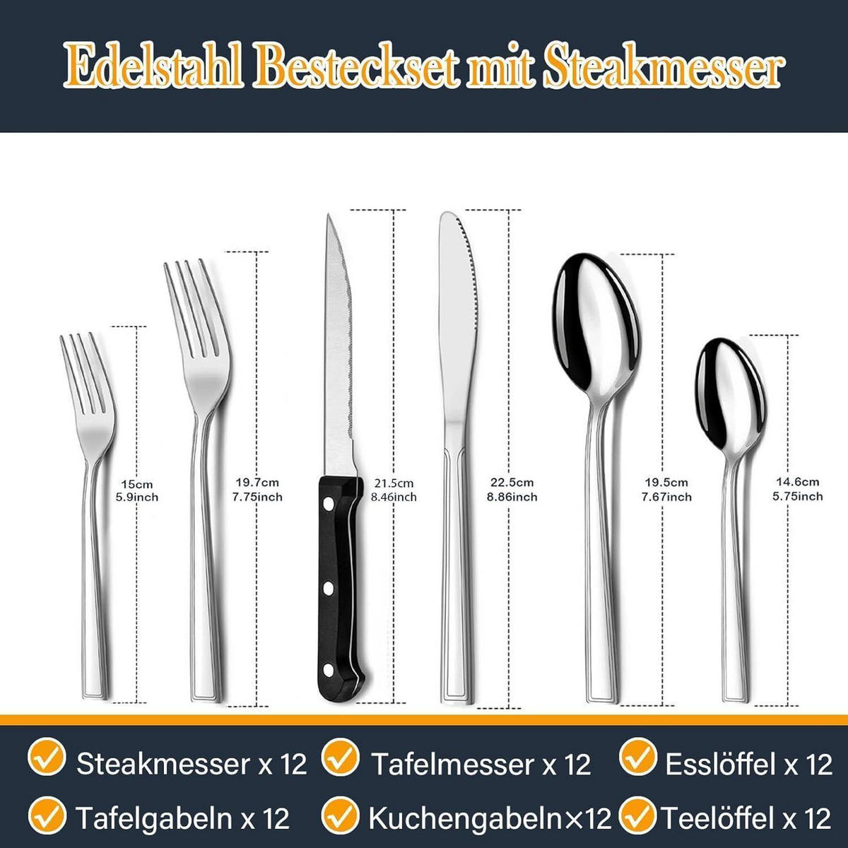 BESTECKSET 72-teilig für 12 Personen Edelstahl spülmaschinenfest silberfarben - Silberfarben, Metall
