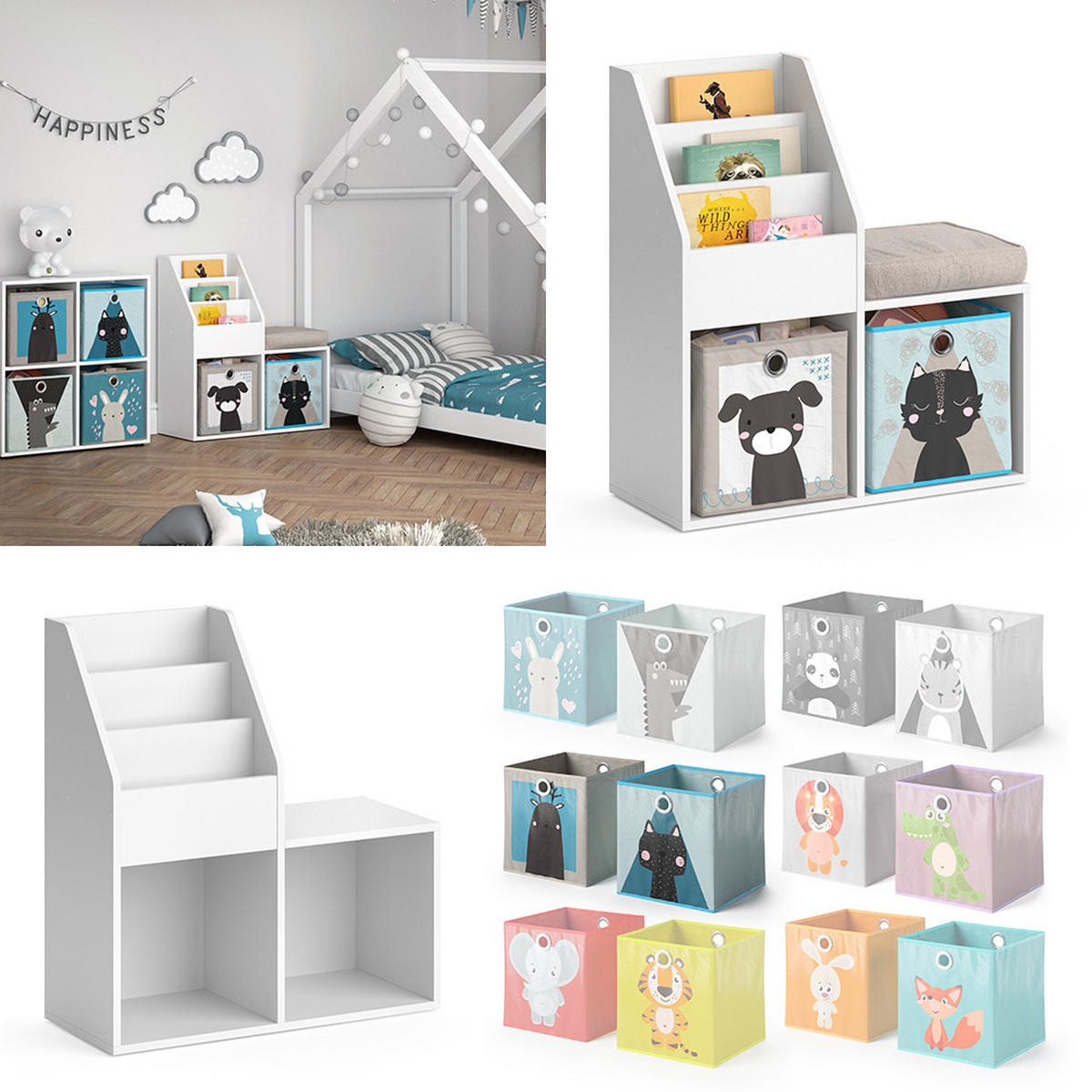 KINDERREGAL Luigi Weiß 72 x 79 cm Mini, mit 2 Faltboxen opt.4 - Weiß, Holzwerkstoff (30.9/79/72cm) - Vicco