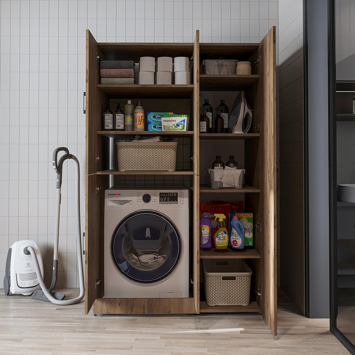 WASCHMASCHINENSCHRANK DORA-II 115cm Breit, 186cm Hoch - Eichefarben, Holzwerkstoff (115/186/73.8cm)