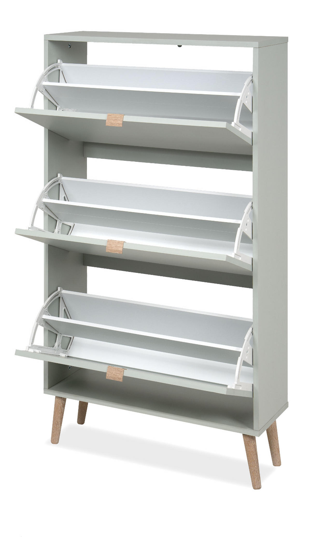 SCHUHSCHRANK Pastellgrün 70 x 125 cm, Schuhkipper mit 3 Klappen - Eichefarben/Pastellgrün, Eichenholz/Holz (70/125/24cm) - Furn.Design