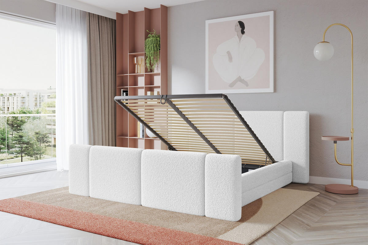 POLSTERBETT mit Bettkasten, Fußteil und Lattenrost, Boxbett ohne Matratze - TEVO-Z 140x200 Weiß - Weiß, Holzwerkstoff/Textil (140/200cm) - ALTDECOR
