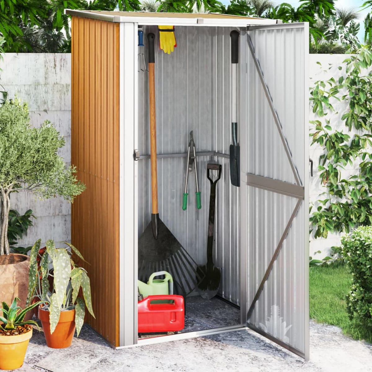 GARTENHAUS Braun 118.5/97/209.5 Cm Verzinkter Stahl - Braun, Metall (118.5/209.5/97cm) - vidaXL