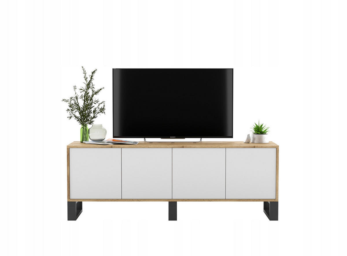 TV-SCHRANK Apollo2 Eiche wotan Weiß Matt mit Metallbeinen 150/53/35 cm - Weiß, Holzwerkstoff/Metall (150/53/35cm) - Meble Lindner