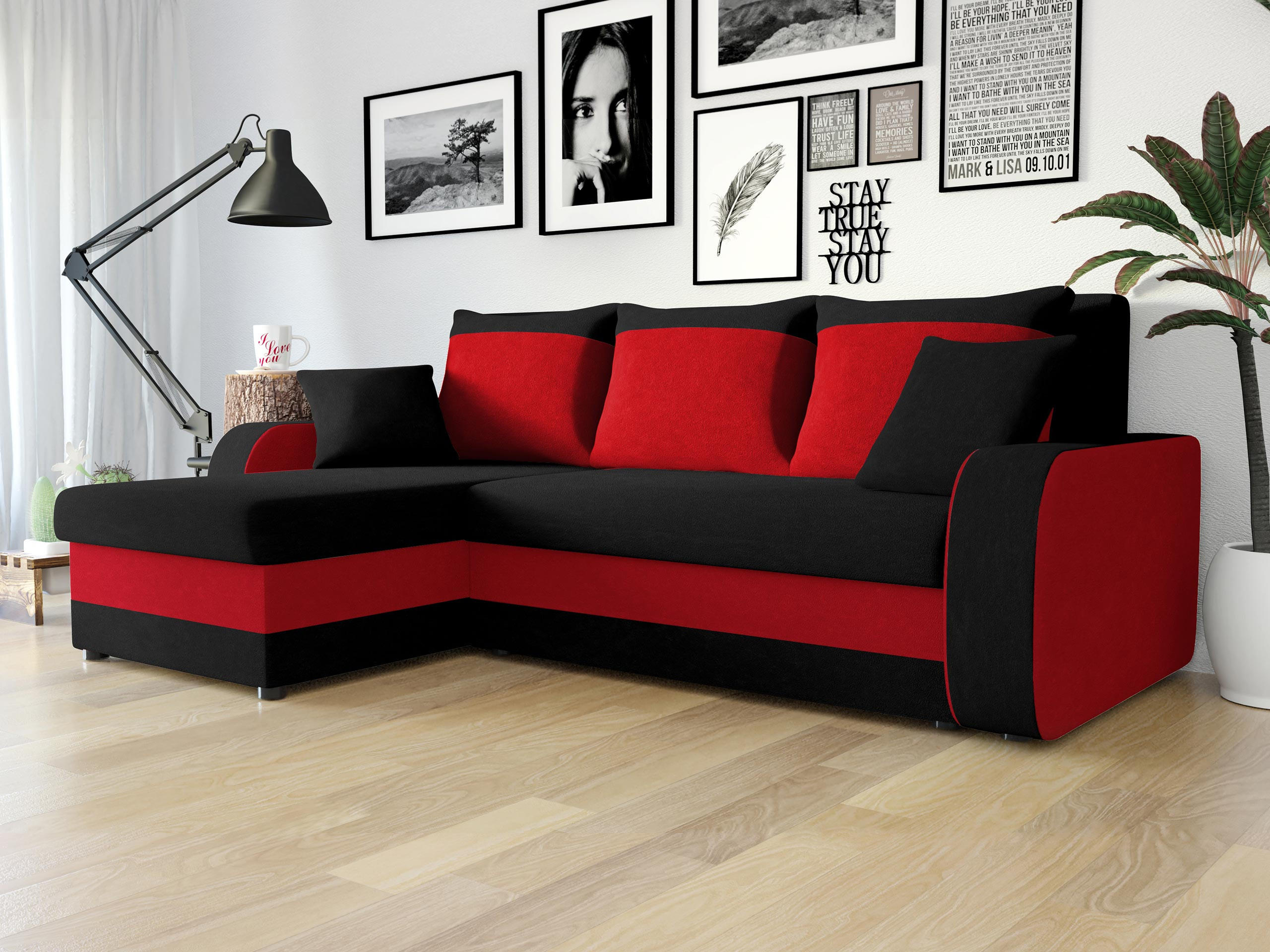 ECKSOFA Kris - Schwarz/Dunkelrot, Holz/Kunststoff (238/147cm) - MIRJAN24