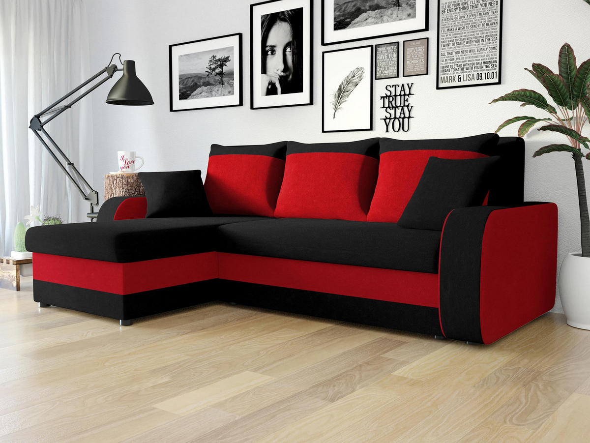 ECKSOFA Kris - Schwarz/Dunkelrot, Holz/Kunststoff (238/147cm) - MIRJAN24