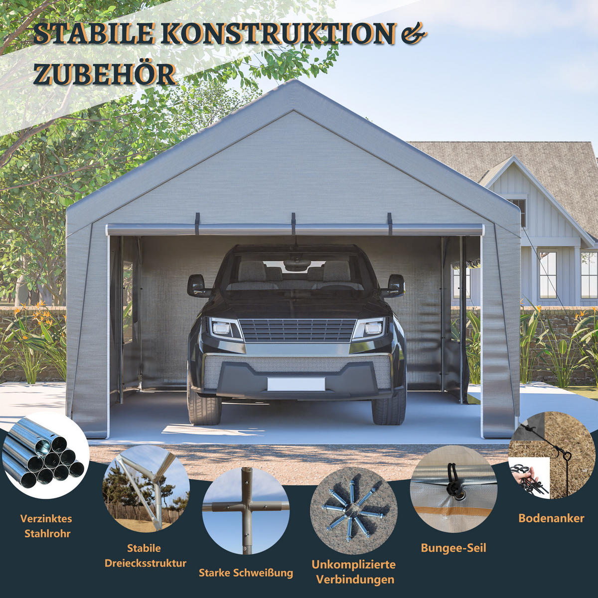 ZELTGARAGE Allwetter-Garage Grau 6 x 4 x 3 m - Grau, Metall (396/300/611cm) - ComfortXL