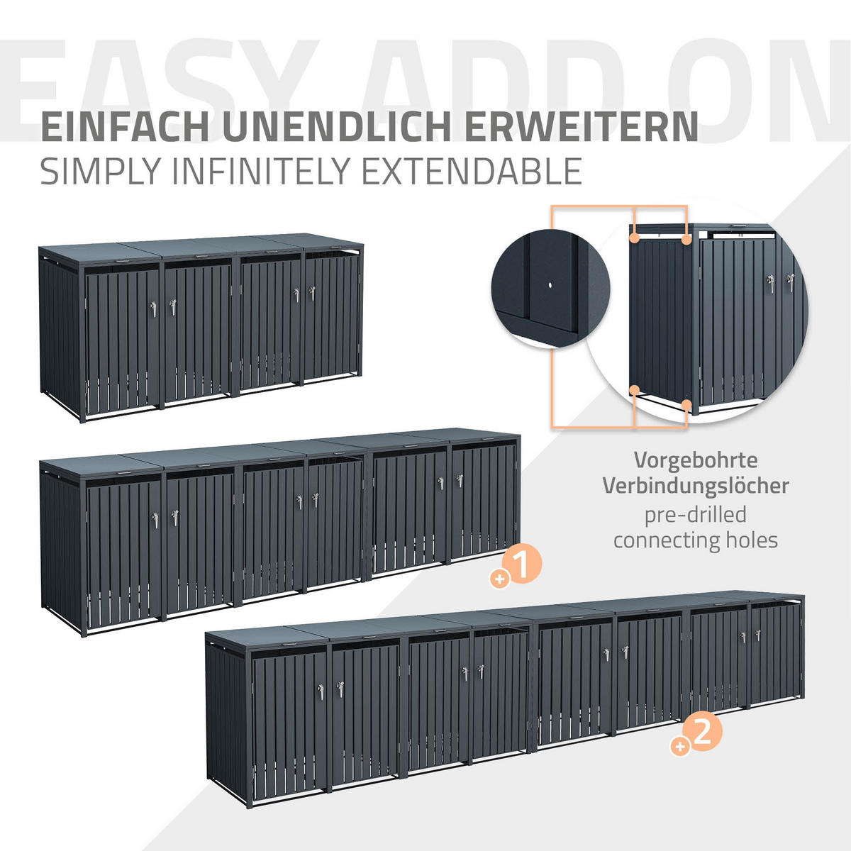 MÜLLTONNENBOX 4er Anthrazit - Anthrazit, Metall (80/116.3/264cm) - ML-DESIGN