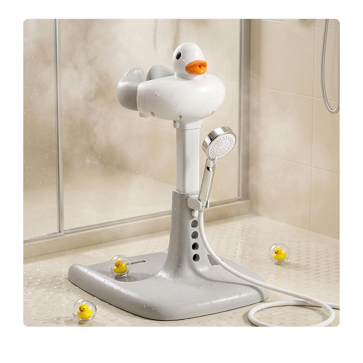 DUSCHSTÄNDER Weiß Grau Orange Baby höhenverstellbar klappbar 67 cm - Grau, Kunststoff (50/40cm) - Relaxdays