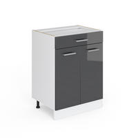 UNTERSCHRANK R-Line Anthrazit Hochglanz 60 cm mit Schubladen, ohne AP - Schwarz Hochglanz/Weiß, Holzwerkstoff (60/81.6/46cm) - Vicco