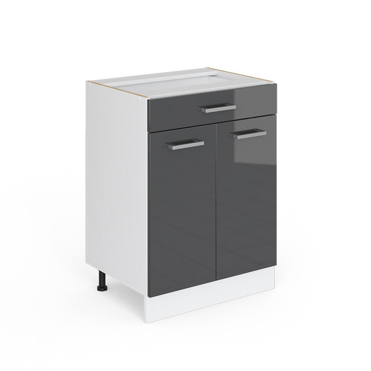 UNTERSCHRANK R-Line Anthrazit Hochglanz 60 cm mit Schubladen, ohne AP - Schwarz Hochglanz/Weiß, Holzwerkstoff (60/81.6/46cm) - Vicco