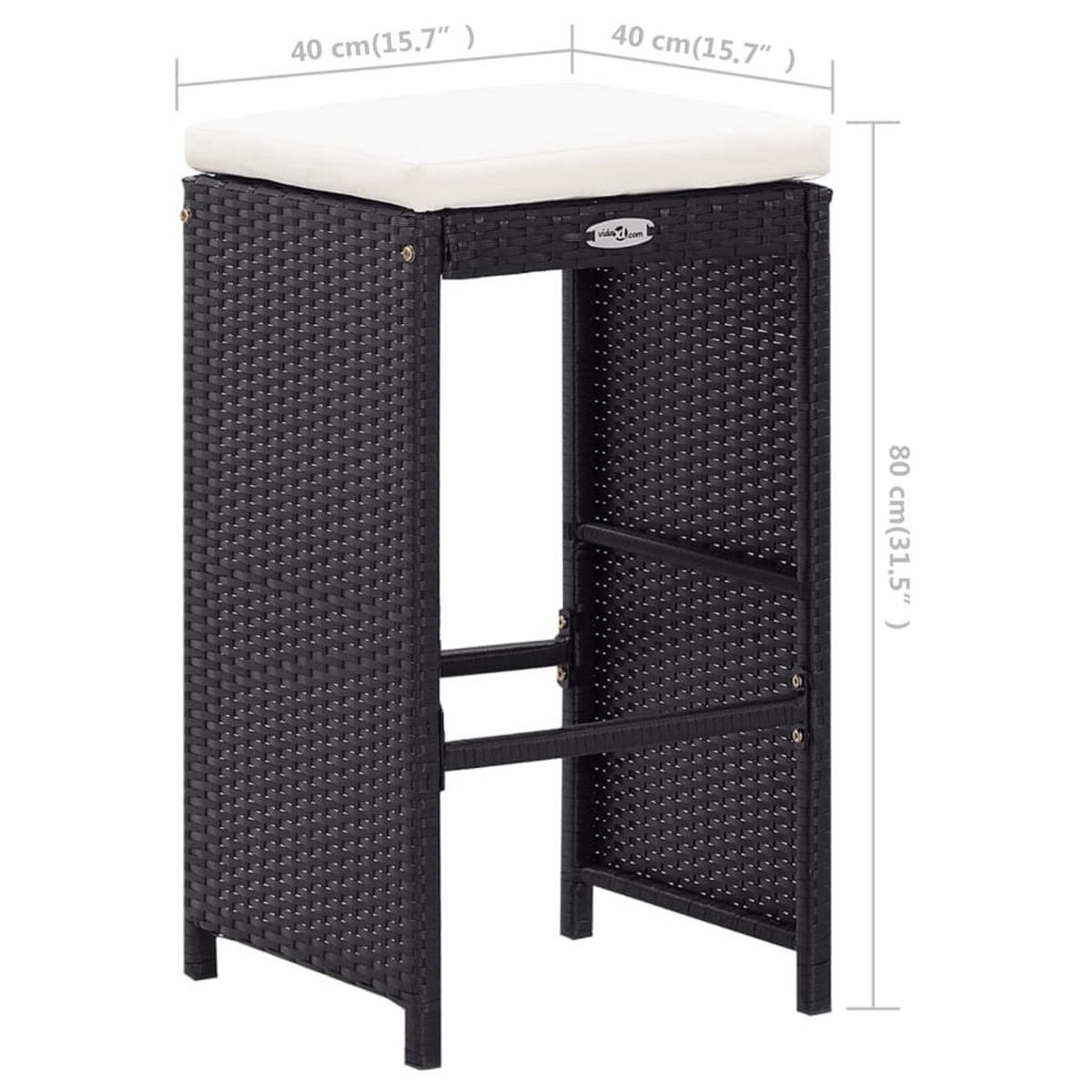 GARTENBAR-SET 9Er Set Poly Rattan Schwarz - Schwarz, Kunststoff - vidaXL
