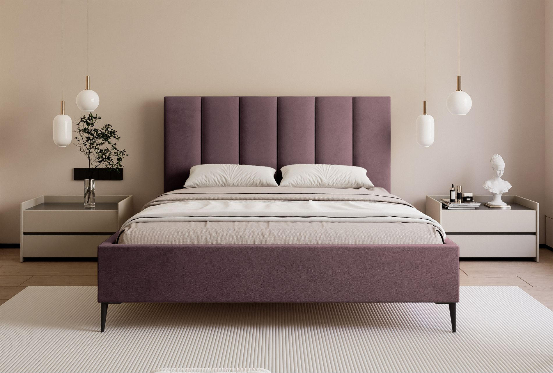 POLSTERBETT Masego Violett mit Metallbeinen, Velours, 160x200 cm - Lila/Schwarz, Textil/Metall (160/200cm) - Selsey