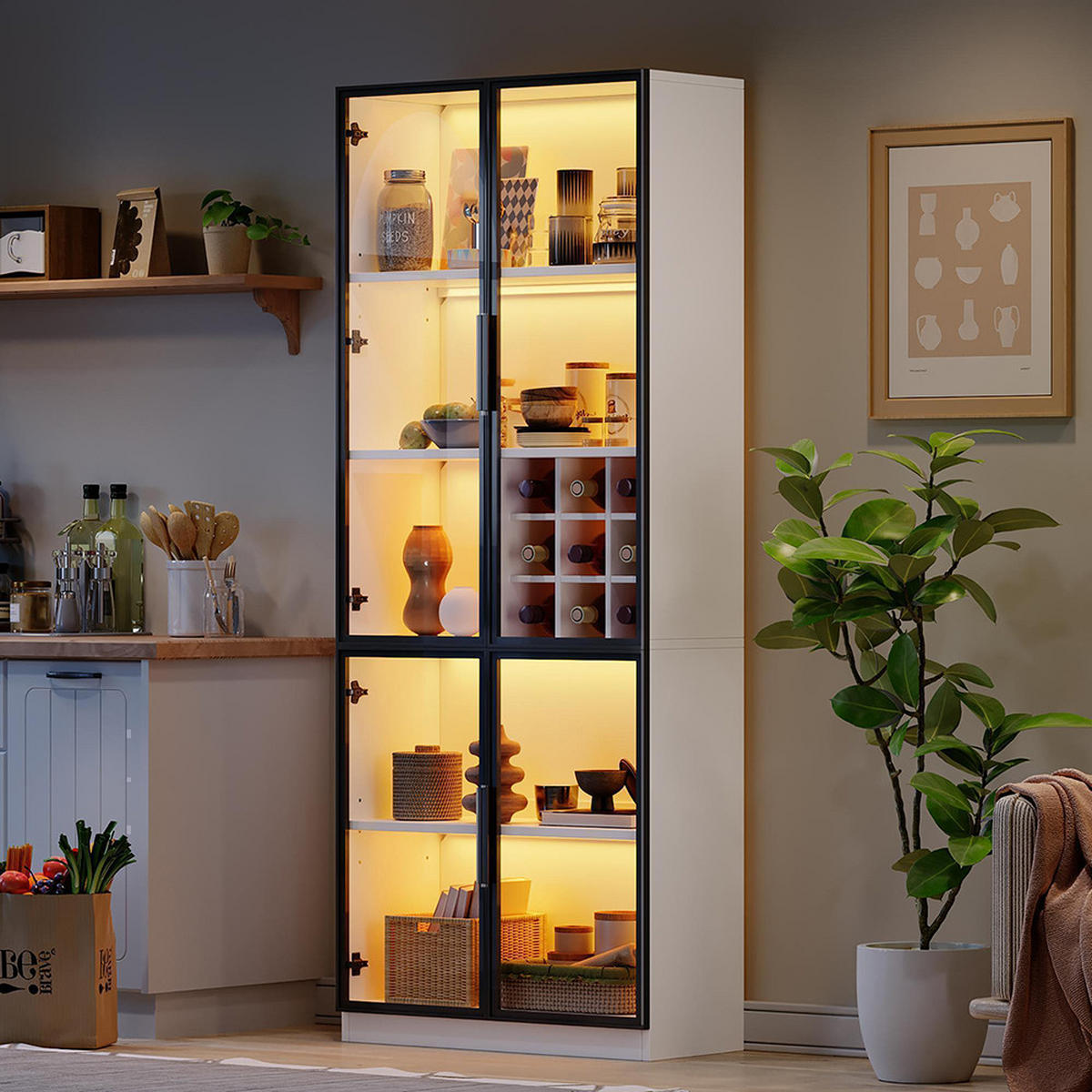 VITRINE aus Glas mit 2 Türen Weiß 80/35/200 cm - Weiß, Holz (80/200/35cm) - Zephmum