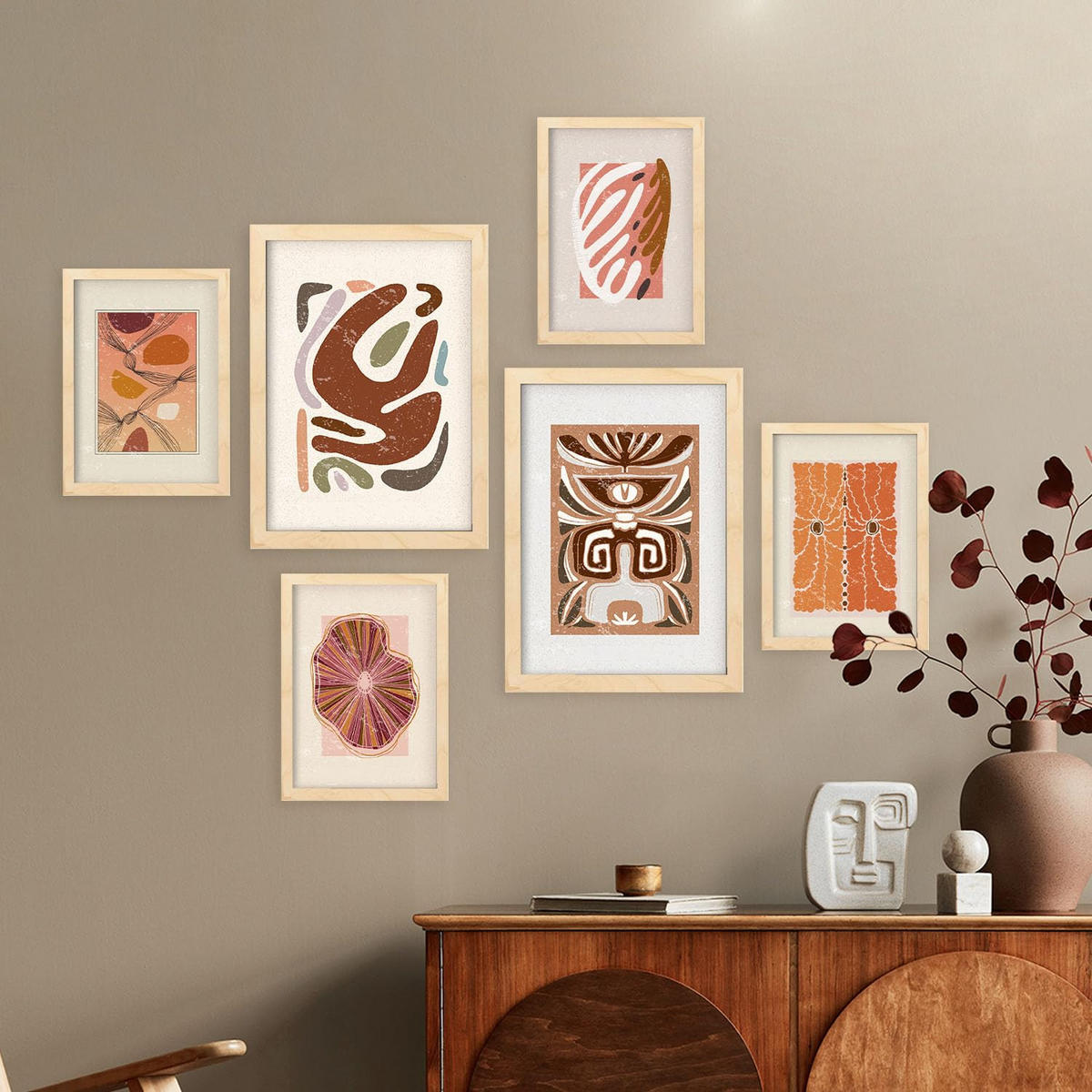 POSTER Set Mit 6 Rustikalen In Ethnischen Style Printkollektionen Dekorative Rahmen Für Ihr Zuhause Wandkunstdruck A3 & A4 Rahmen Aus Hellem Holz - Beige, Papier (29/3cm) - Nacnic