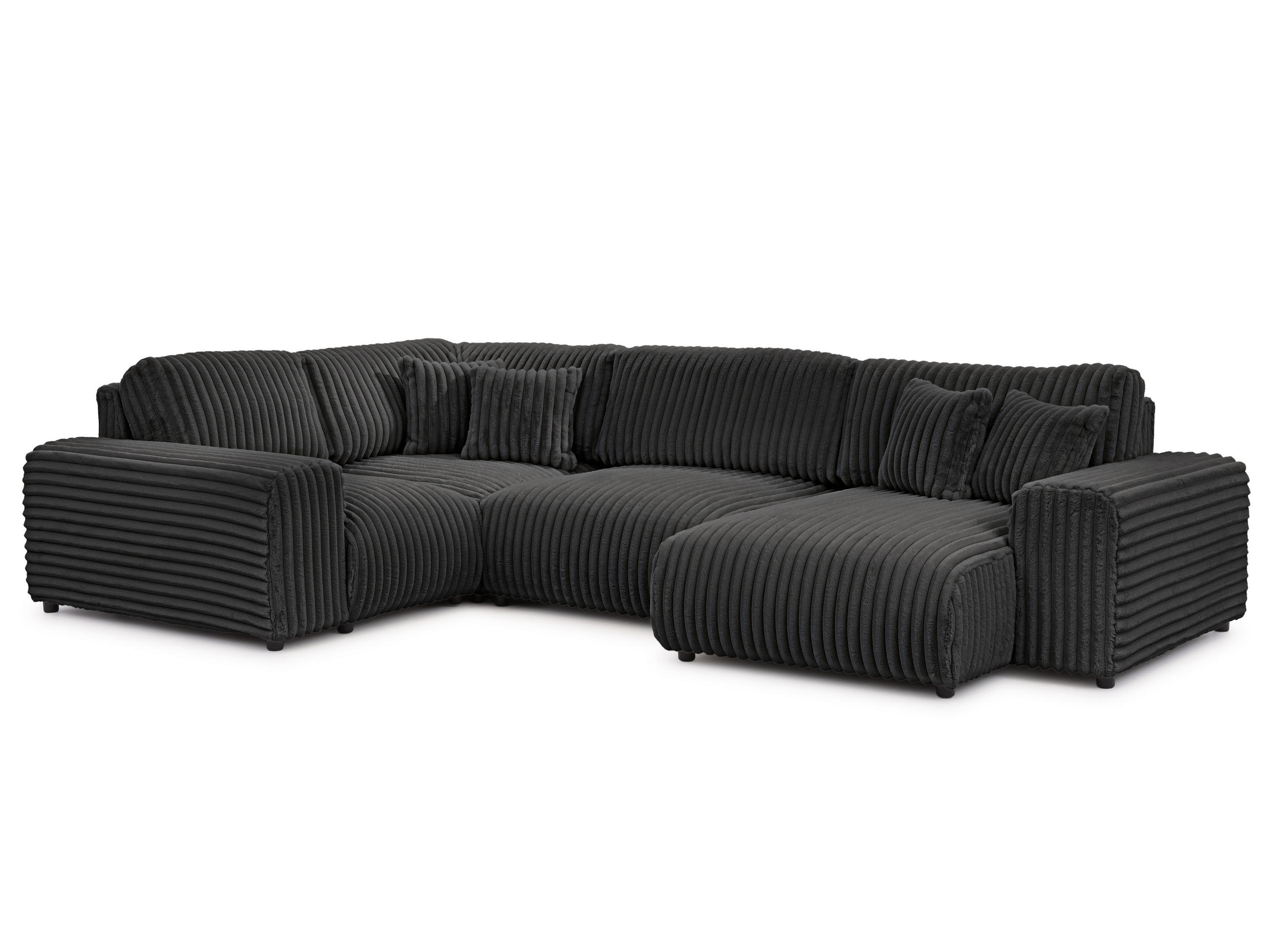 WOHNLANDSCHAFT Mollis Dunkelgrau Plüschcord im XXL-Format - Ottomane Rechts - Dunkelgrau/Schwarz, Holz/Kunststoff (316/77/194cm) - S-Style Möbel