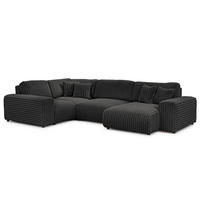 WOHNLANDSCHAFT Mollis Dunkelgrau Plüschcord im XXL-Format - Ottomane Rechts - Dunkelgrau/Schwarz, Holz/Kunststoff (316/77/194cm) - S-Style Möbel