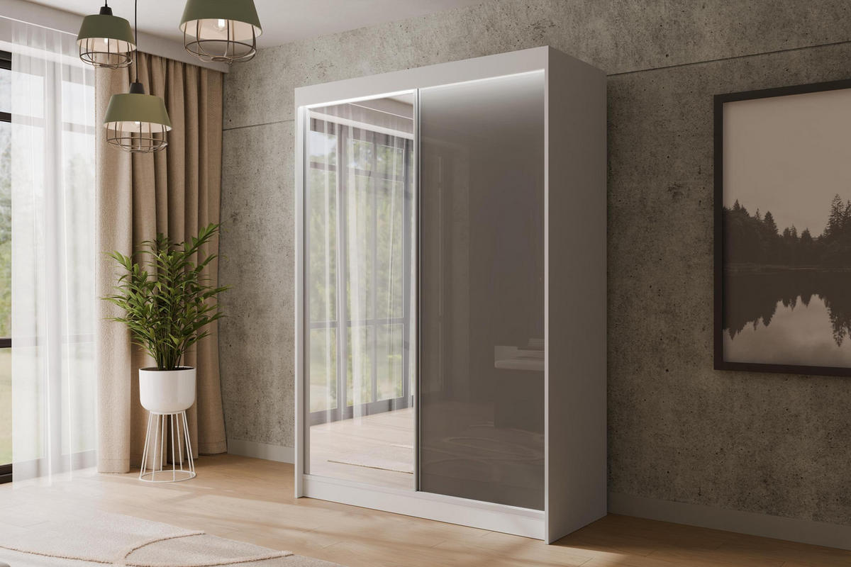 KLEIDERSCHRANK VESLI mit LED - 120 cm - Weiß|Grau - Weiß/Grau, Holzwerkstoff (120/215/61cm) - ALTDECOR