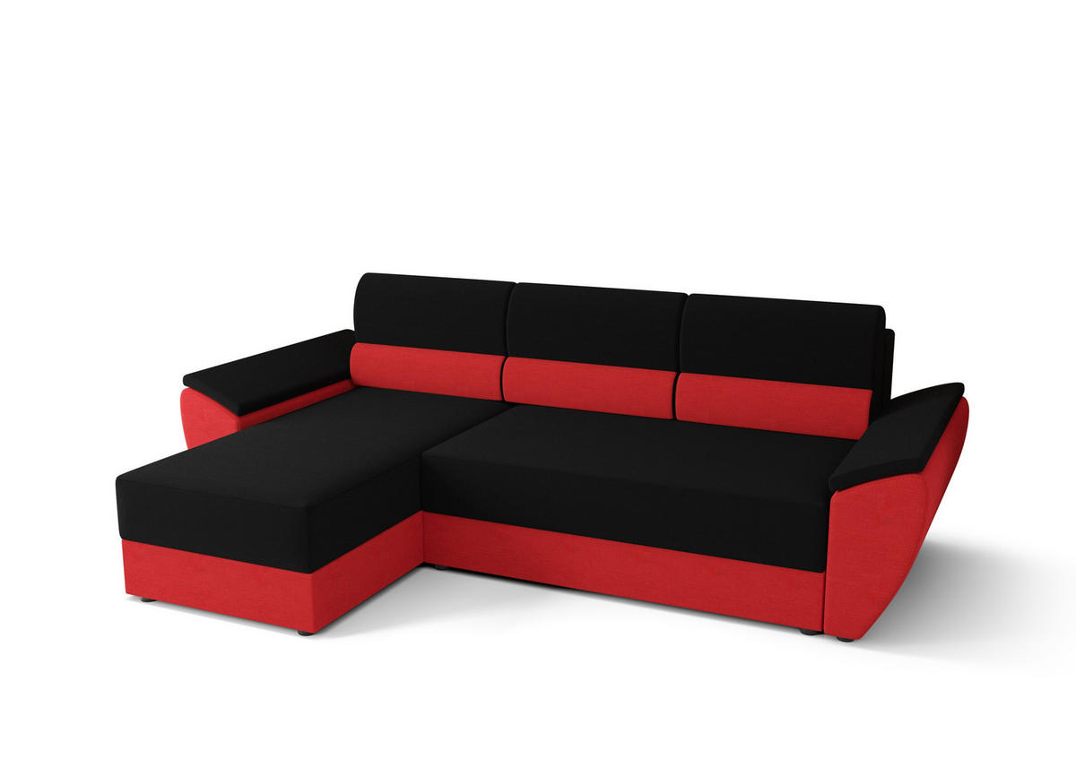 ECKSOFA L REBI L2 Rainbow 15/22 Links mit Schlaffunktion, Schwarz/Rot, L-Form - Rot/Schwarz, Textil (251/140cm)
