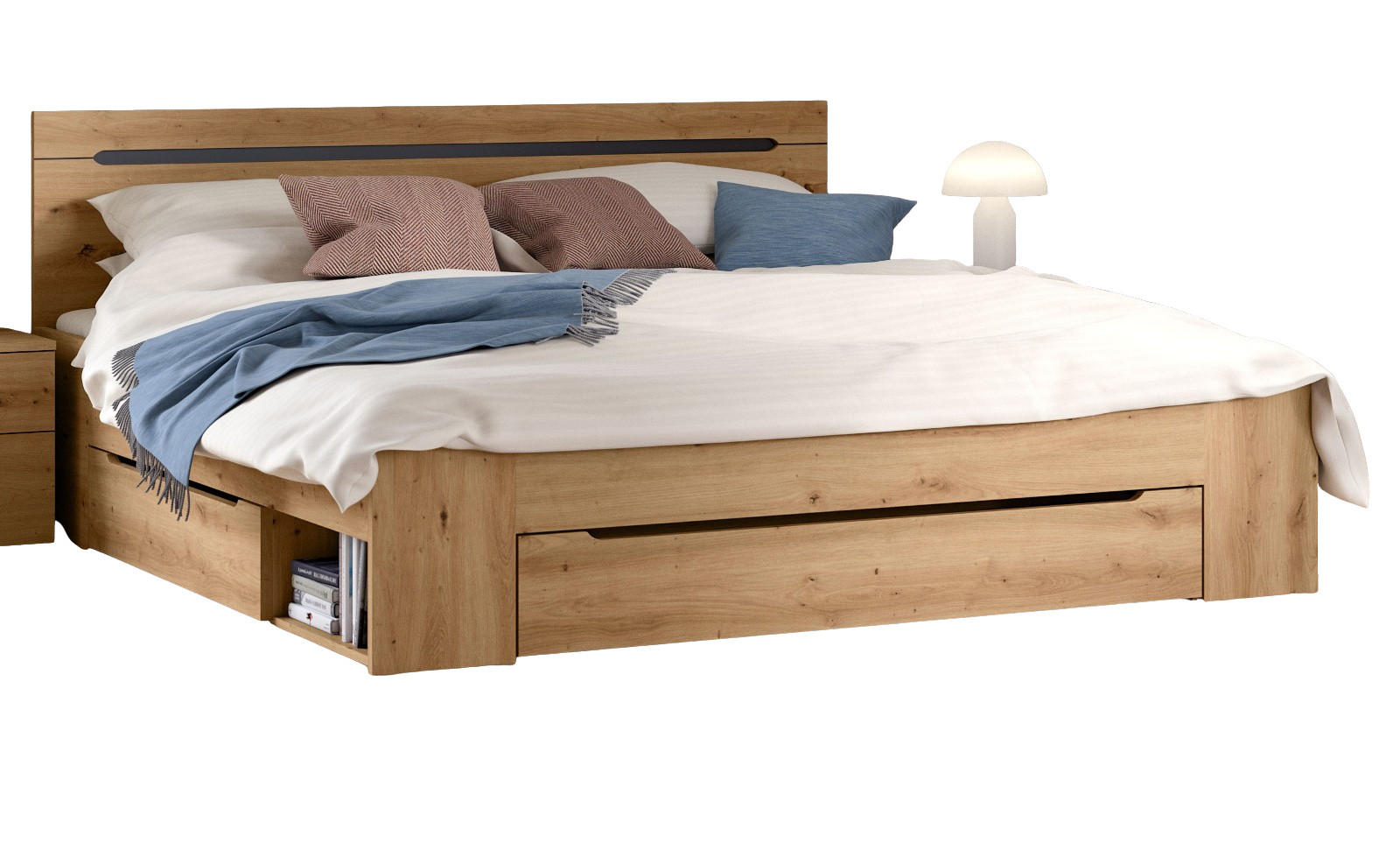 BETT Eiche, grau Liegefläche 180 x 200 cm, Doppelbett mit 3x Bettschubkasten - Eiche Artisan/Grau, Holzwerkstoff/Metall - Inn.Furn