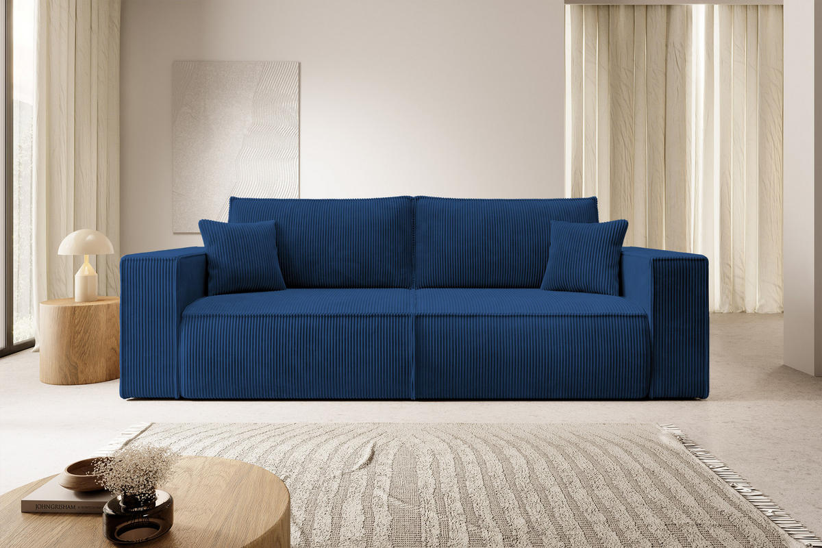 SCHLAFSOFA Farese Dunkelblau Cordbezug - Schwarz/Dunkelblau, Kunststoff/Textil (257/85/102cm) - Selsey