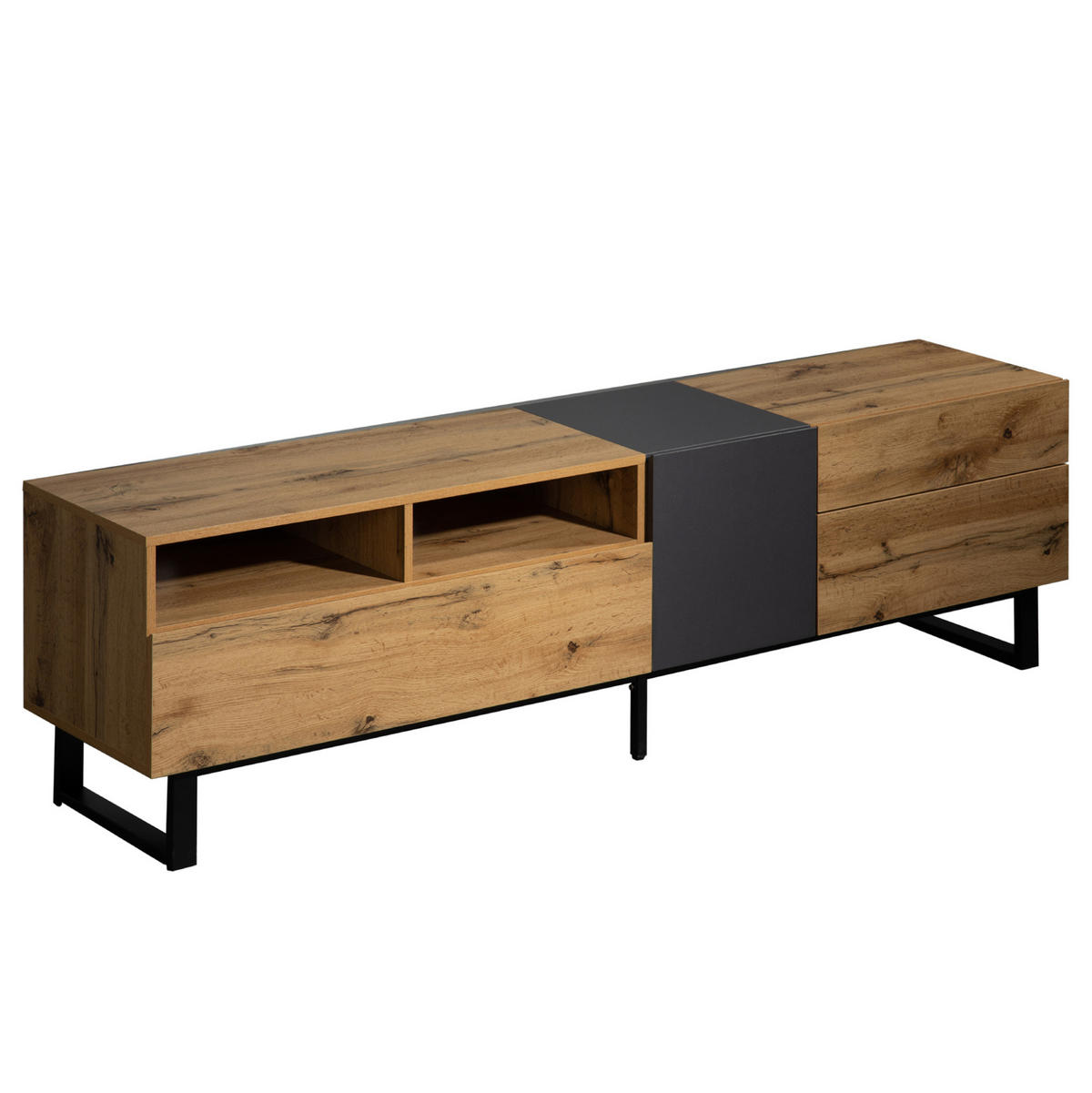 TV-SCHRANK 180/38/50 cm schwarz MDF mit großem Stauraum und Push-Open-Funktion - Alteiche, Holzwerkstoff (180/50/38cm) - OKWISH