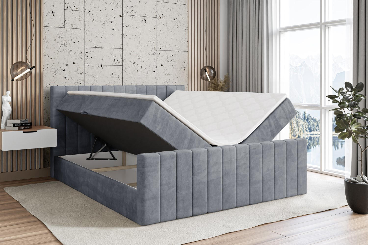 Thumbnail - Altdecor Boxbett, Grau, Holzwerkstoff, Höhe ca. 20 cm, 200x200 cm, Schlafzimmer, Betten, Boxspringbetten