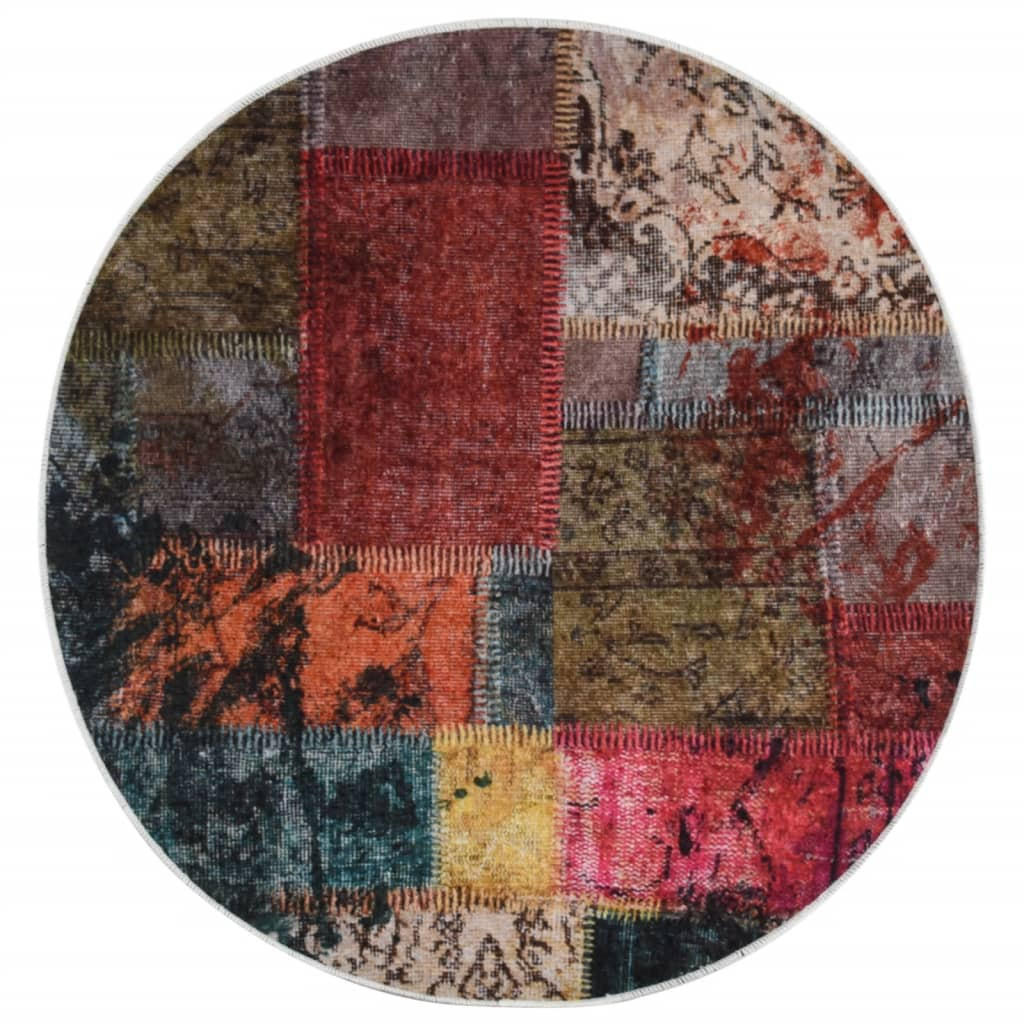 TEPPICH Waschbar Rund 200 cm aus Polyester Mehrfarbig Rutschfest - Multicolor, Textil (200/200cm) - vidaXL