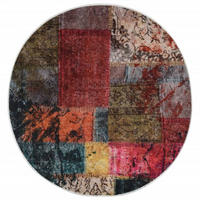 TEPPICH Waschbar Rund 200 cm aus Polyester Mehrfarbig Rutschfest - Multicolor, Textil (200/200cm) - vidaXL