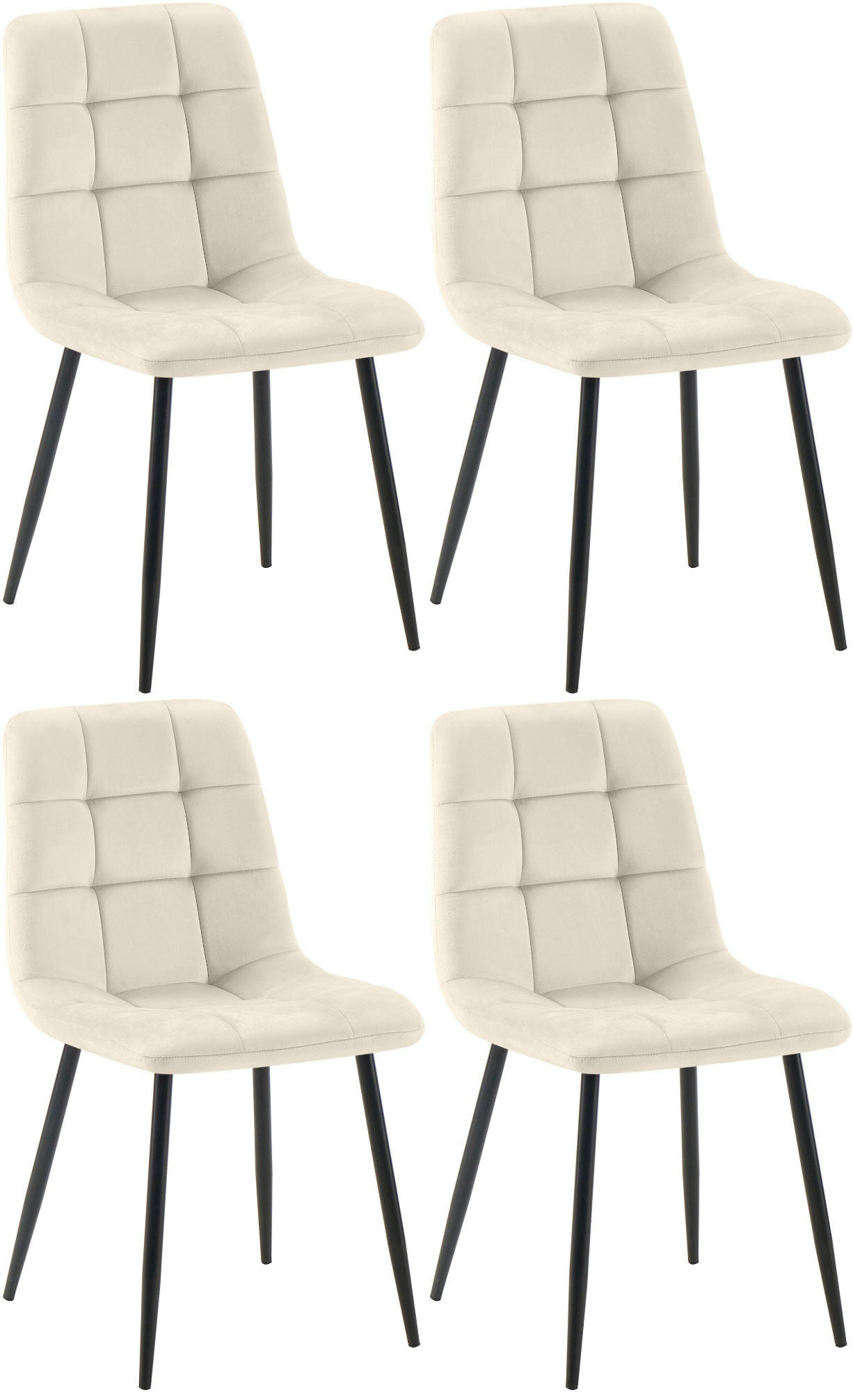 STUHL 4er Set Samt Creme - Creme/Schwarz, Textil/Metall (45/84/55cm) - CLP