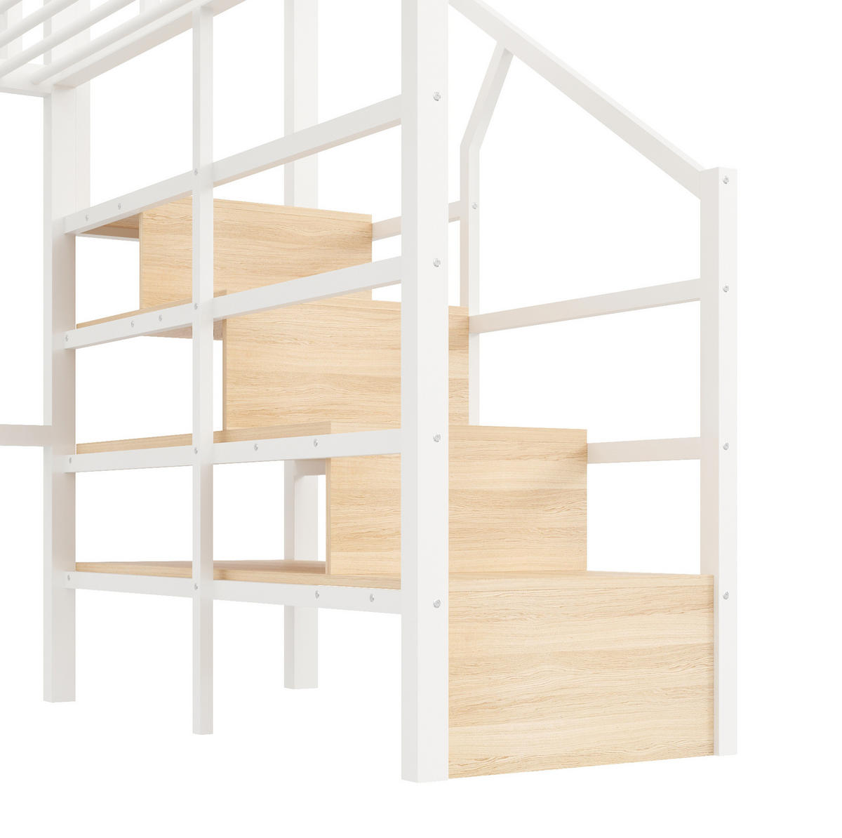HOCHBETT 140/200 cm, Weiß mit LED-Lichtleiste und Stauraumtreppe - Weiß, Metall (140/200cm) - MIVRAY